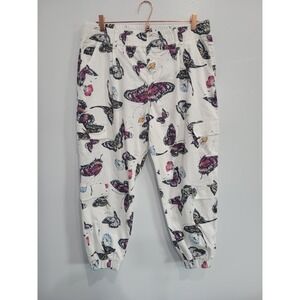 V.I.P. Women Butterfly Print Cargo Joggers White Pink Size 15/16 High Rise Pants